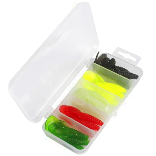 TABANA 25 Pcs Robber Soft Fishing Lures for Bass, T-Tail Grub Worm Baits, Shad Lures with Tackle Box, Minnow Swimbaits with T-Type Paddle Tail for Bass Trout Pike Walleye, Freshwater Saltwater,