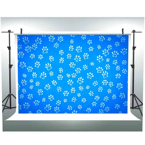 LUCKBTY Dog Footprints Backdrops for Photography 9x6FT Dog Paw Print Patrol Blue Photo Backgrounds Table Cloth Party Banner Photo Booth Studio Props LULX045