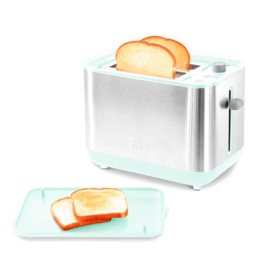 DASH SmartStore 2-Slice Toaster - Compact Design with 5 Browning Levels & Storage Lid, Extra-Wide Slot Large Toaster, 1-Touch Bagel & +15 Seconds Functions - Easy Clean Up Crumb Tray (Aqua)