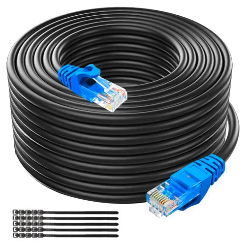 VEECOH Cat6 Ethernet Cable 250Ft Cat6 Outdoor&Indoor Heavy Duty Direct Burial Patch Cable with 25 Cable Ties