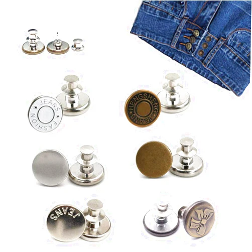 Meigardass Jeans Button Pins Clips 12 PCS No Sew Swing Crafts DIY Perfect fit Replacements Instant Button for Any Jeans Pants Waist, Adjustable Removable Jeans Button Kits Fit All Size