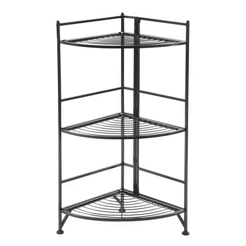 Convenience Concepts Xtra Storage 3 Tier Folding Metal Corner Shelf, Black