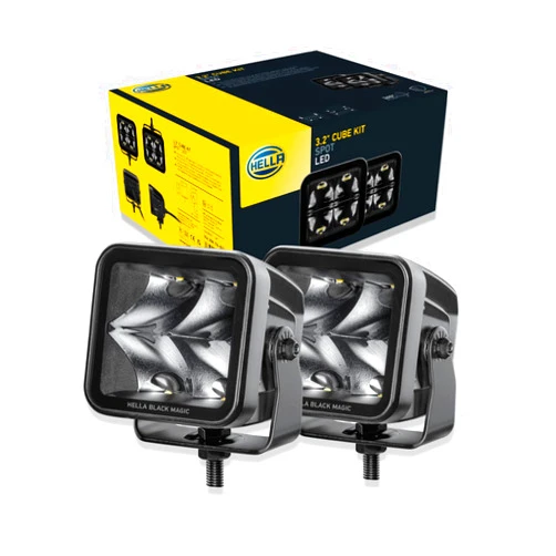 Hella Black Magic LED Series 3.2 Inch Cube Kit - LED Spotlight with Wiring Harness - Performance High Beam Off-Road Light for Pickup Trucks, ATV, SUV, 4x4, Jeep, Tractors / 358176821