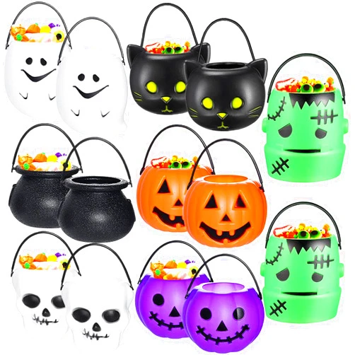 Haawooky 14 Pieces Halloween Candy Bucket,Mini Halloween Candy Holder,pumpkin ghost cauldron candy bucket for trick or treat,Halloween Party Supplies