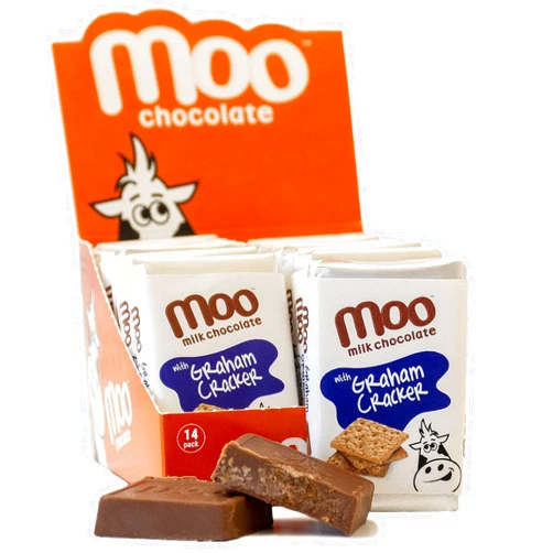 Moo Chocolates All Natural Milk Chocolate Mini Bars with Graham Cracker 0.7 oz, 14 ct (Pack of 1) | 100 Calorie Snacks for On-the-Go, Lunchboxes, Office