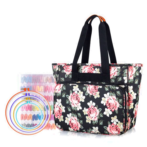 Yarwo Embroidery Project Bag, Embroidery Kits Storage Bag with Multiple Pockets for Embroidery Hoops (Up to 11.2
