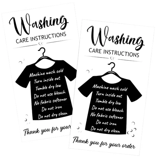 Zonon 100 Pieces Black T-Shirt Washing Instructions Cards Shirt Care Instructions Cards with Shirt Graphic Customer Direction Cards Clothing Package Insert Cards for Small Business Online Shop Owner