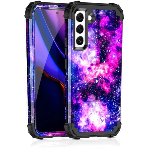 Casetego Compatible with Galaxy S22 5G Case,Floral Three Layer Heavy Duty Sturdy Shockproof Full Body Protective Cover Case for Samsung Galaxy S22 5G,C-Shiny Purple