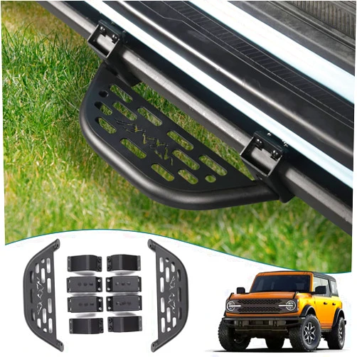 Fgo-togo Side Steps for Ford Bronco Accessories 2021 2022 2023 2 4 Door,Heavy Duty Running Boards Add On Side Steps Bars Hoop Step for Ford Bronco with Rock Rail (2PCS for Front/Rear Door)