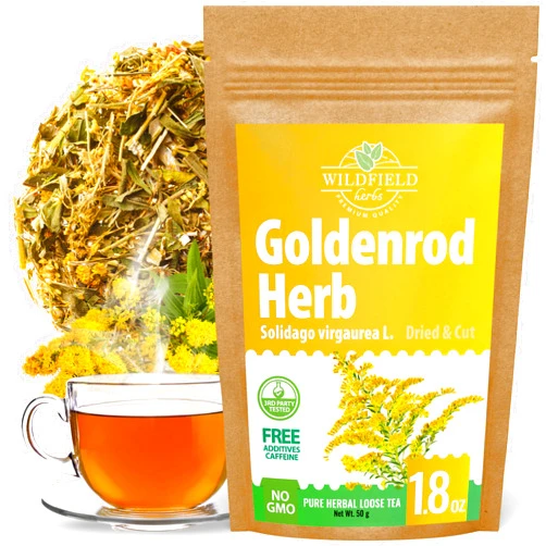 WILDFIELD HERBS 1.8 oz. Goldenrod Tea Herb Golden Root (Solidago Virgaurea L.) - 50g Dried Golden Rod Herbs Herbal Tea
