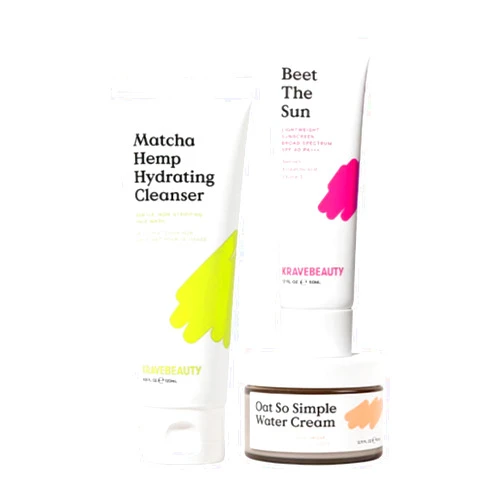 KraveBeauty Intro Routine, Matcha Hemp Cleanser + Oat So Simple + Beet The Sun, Skincare Set, Full Routine for Hydrated and Protected Skin, Vegan & Cruelty Free, 4.05 fl oz 2.71 fl oz 1.7 fl oz