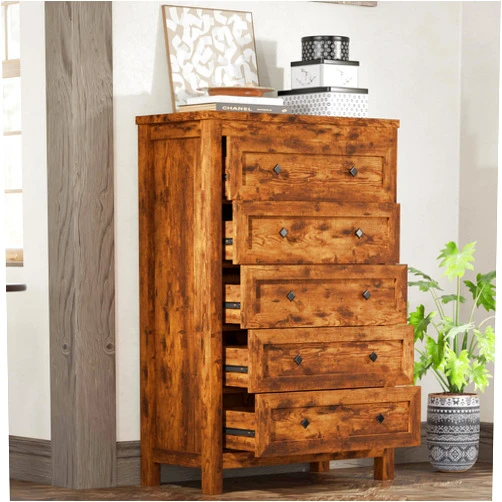 AMERLIFE 5 Drawers Dresser for Bedroom, Farmhouse Wood 47