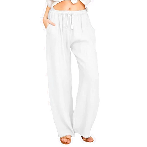 GUSYBG Womens Cargo Pants,Women's Linen Summer Palazzo Pants Elastic Waist Casual Beach Trendy Wide Leg Trousers with Pockets
