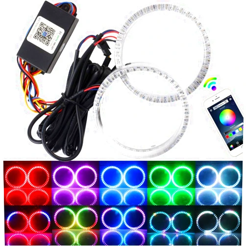 YM E-Bright EverBrightt 1 Set 95MM Angel Eyes Multi-Color RGB LED Halo Rings Lights for Car Lamp Daytime Running Light 5050 Chips Circle Ring with Mobile Phone App Bluetooth Control DC 12V