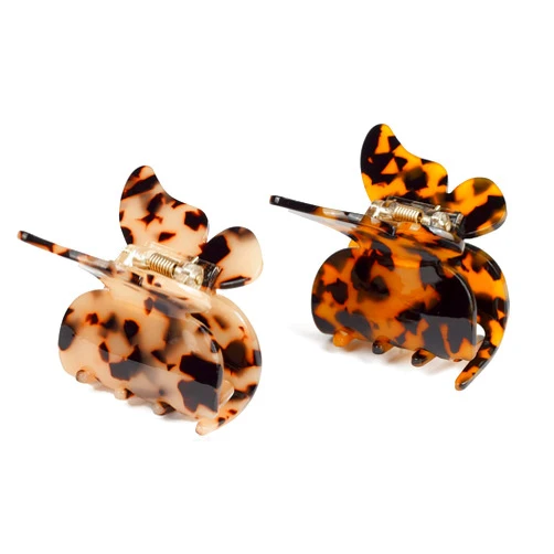 JIRIS 2PCS 3Inches hair claw clips Banana Clips Barrettes French Design celluloid Leopard print Small Butterfly amber Fashion Accessories for Women hair clipe