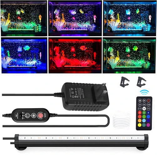 ABESTFISH Aquarium Light with Air Bubble Hole, Full Spectrum RGB LED Submersible Fish Tank Lights, Sunrise Sunset Mode IP68 Waterproof with Remote Controller for Fish and Plants (48cm/19inch)