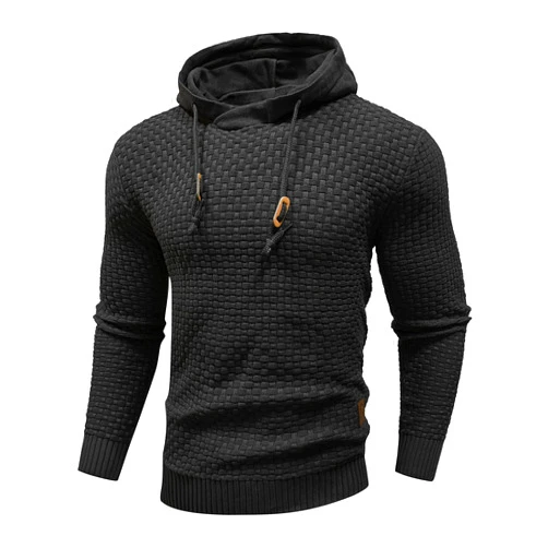 Zaitun Mens Hooded Sweatshirt Long Sleeve Solid Knitted Hoodie Pullover Sweater