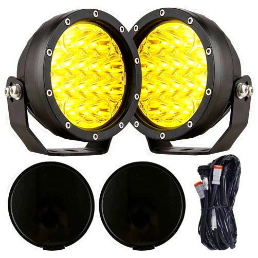 BIGLION.X 5Inch 160W Round Offroad Lights 18800LM LED Amber Fog Lights Yellow Driving Light Bar Off Road Spot Light Pods With Wiring Harness IP69K for Car Trucks SUV jeep