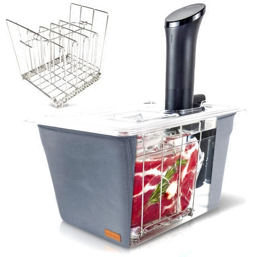 Väeske Sous Vide Container 12 Quarts with Lid, Sous Vide Rack & Insulating Sleeve | Neoprene Retains Heat | Compatible with Most Sous Vide Cookers Anova, Anova Nano, Joule, Instant Pot, Wancle (12 QT)