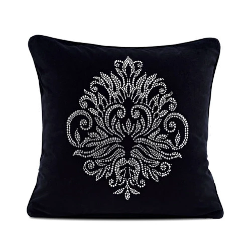 Melody Art Personalizable Decorative Sparkly Glam Throw Pillow Cover with Bling Black 18x18 Velvet Embellished with Rhinestones Diamonds Crystals Jewels Glitter Shimmer Luxury Handmade
