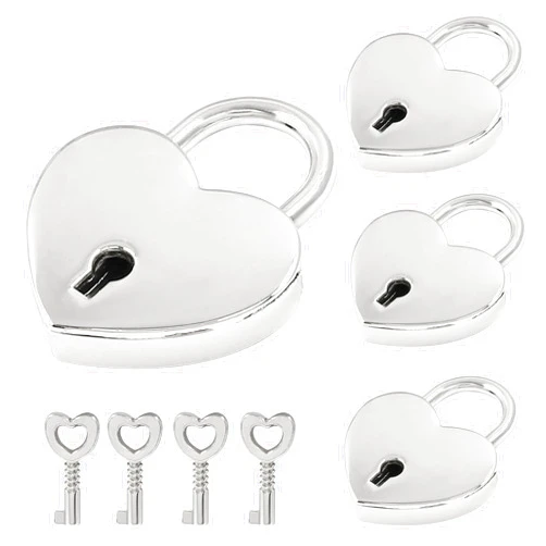 Murtenze 4 PCS Mini Sliver Heart Shaped Love Lock - Small Cute Padlocks with Key for Jewelry Box, Diary, Handbag