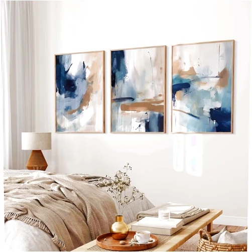 Youillne Navy Blue Pictures Wall Art Abstract Modern Painting Canvas Brown Watercolor Wall Art Decor Abstract Blue Poster Minimalist Graffiti Prints Blue Artwork for Living Room 12x16 Inch Unframed Set of 3
