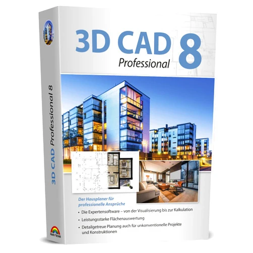 Markt + Technik Home design and 3D construction software compatible with Windows 11, 10, 8.1, 7 - Plan and design buildings from initial rough sketches to the finished blueprints - 3D CAD 8 Professional
