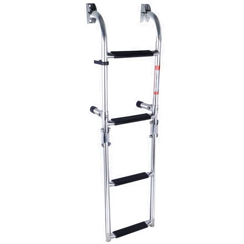 Hoffen 4 Step Folding Boat Ladder, Stainless Steel 2+2 Step Pontoon Boat Ladder Outboard Folable Bass Boat Ladder with Wide Pedals for Marine Boat Yacht