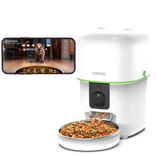 Yuposl Automatic Cat Feeders with Camera - 5G WiFi App Control 1080 HD Video with Night Vision, 2-Way Audio 2L/4L Cat Food Dispenser Easy to Use and Clean, Timed Pet Feeder Also for Dogs