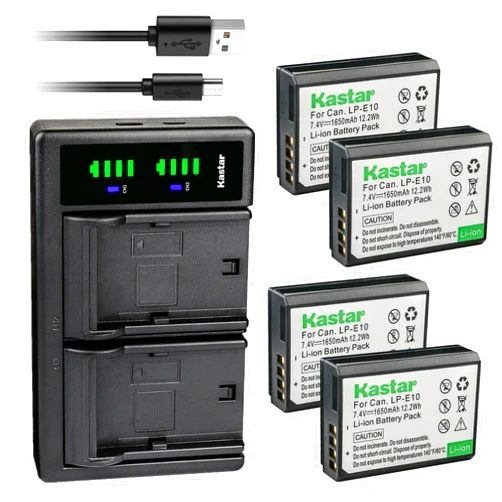 Kastar 4-Pack Battery and LTD2 USB Charger Replacement for Canon LP-E10 LPE10 Battery, LC-E10 LC-E10N Charger, Canon EOS Rebel T3, EOS Rebel T5, EOS Rebel T6, EOS Rebel T7, EOS Rebel T100 DSLR Cameras