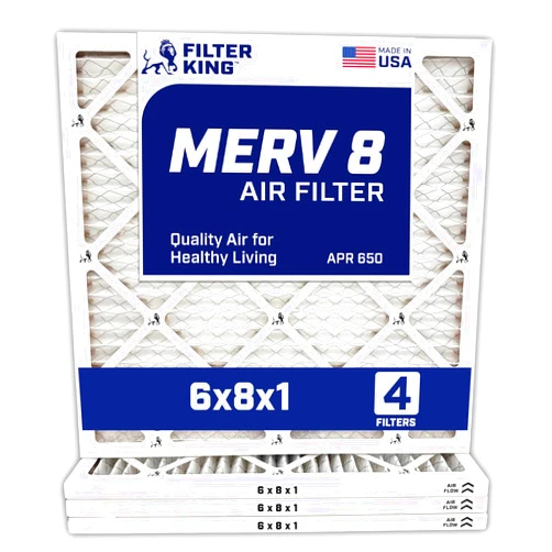 Filter King 6x8x1 Air Filter | 4-PACK | MERV 8 HVAC Pleated A/C Furnace Filters | MADE IN USA | Actual Size: 6 x 8 x .75