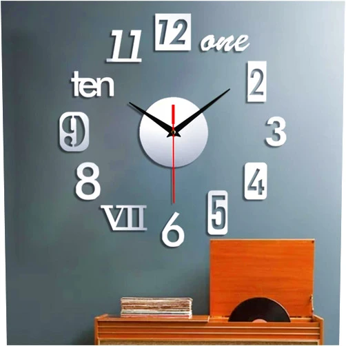 KimBird DIY Wall Clock, Frameless Modern 3D Mirror Wall Clock Decor, Clock Mirror Surface Wall Sticker Clock, Home Office Living Room Wall Decoration, for Home Bedroom Office - Round 50x50cm, C 3