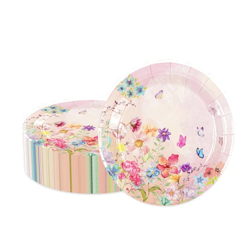 PUEVENYI 50PCS Floral Party Paper Plates - 7Inch Spring Summer Wild Flower Dessert Plates for Cake Fruit Salad Pizza Disposable Decoration Supplies for Birthday Wedding Baby Shower Anniversaries Party