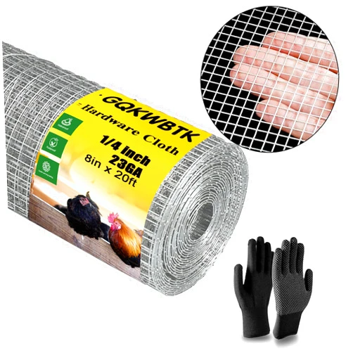 GQKWBTK Hardware Cloth 8'' x 20' Hot Dipped Galvanized After Welding 1/4 in Galvanized Wire Mesh 23ga Chicken Coop Wire Fence for Chicken Pen/coop,Fences, Garden mesh,Rabbit/Snake Fences,Poultry enclosures
