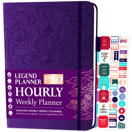 Legend Planner PRO Hourly Schedule - Weekly & Daily Organizer with Time Slots. Appointment Book Journal for Work & Personal, A4 (Purple)