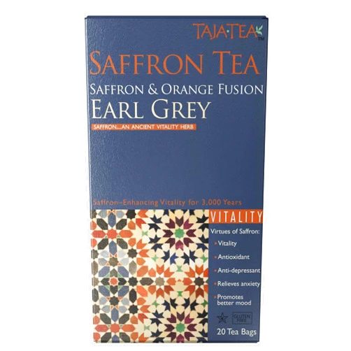 Taja Tea Taja Saffron Tea - Saffron & Orange Fusion Earl Grey, Emotional Wellness, Calm Focus, Antioxidant Vitality Blend, Caffeinated | Gluten Free | Kosher, 20 Tea Bags