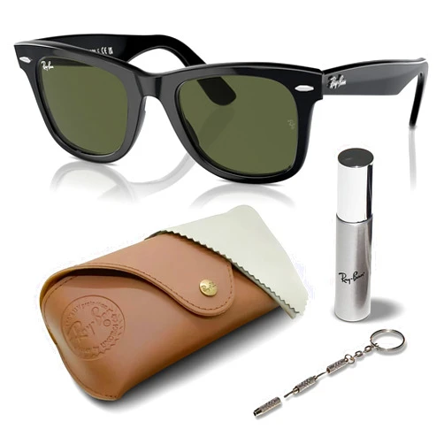 Ray-Ban RB2140 Original Wayfarer Classic Square Shape Sunglasses With Eyewear Kit Bundle - High Bridge Fit - Ideal Formal and Casual Wear Square Sunglasses