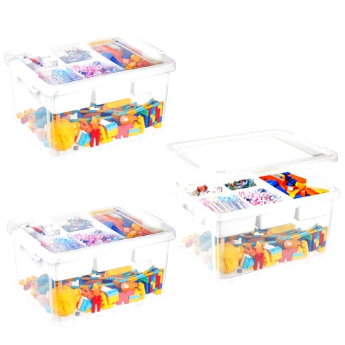 Loobuu Plastic Storage Bins with Lids - 3 Pack Art Craft Supply Organizer Box with Removable Tray for Kids, 17 QT Stackable Clear Container for Toy/Sewing/Bead/Tool/Playdoh(15.94