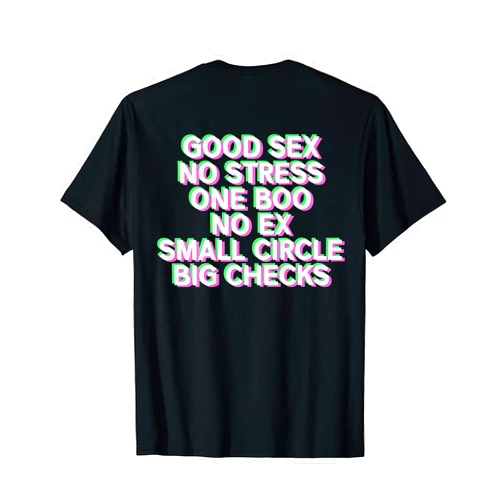 Lustige Kult Sprüche Good Sex No Stress Designs Good Sex No Stress One Boo No Ex (Back Print) Rap Saying T-Shirt