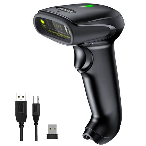 Symcode Wireless Barcode Scanner Versatile 2-in-1 (2.4Ghz Wireless+USB 2.0 Wired) Handheld Automatic 1D Laser Barcode Scanner 328 Feet Transmission Distance Rechargeable 1D Laser Bar Code Scanner