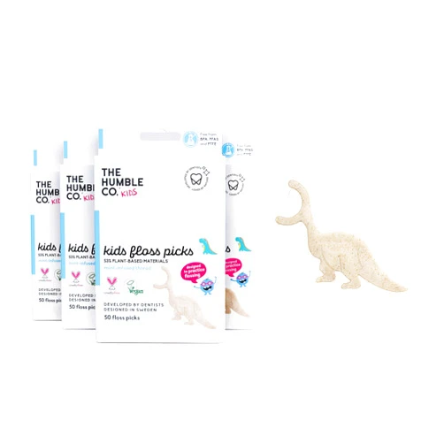 The Humble Co. Dental Floss Picks for Kids (200 Count) – Plant Based, Dinosaur Shaped Floss for Kids, Cruelty Free Kids Floss for Superior Oral Care, Dental Care, and Gum Health (Mint)