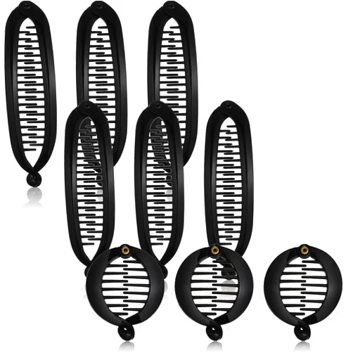 Chuangdi 9 Pieces French Banana Clip Hair Comb Fishtail Hair Clip Comb and Round Banana Clip Flexible Ponytail Holder Interlocking Hair Styling Accessories for Women (Black)