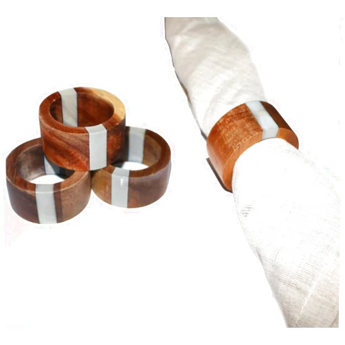 JUSTEMI Wooden Napkin Rings Set of 8 for Dinning Table Decor - Acacia Wood Resin Napkin Holder Napkin Ring for Home and Kitchen Décor (Round Shape,Ivory Color)