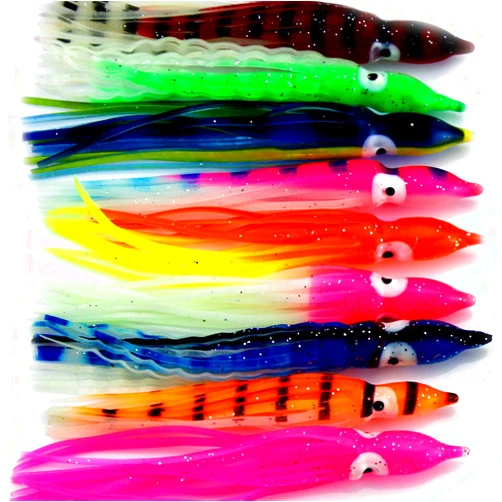 Jumping fish 30pcs Soft Fishing Lures Squid Skirts Octopus Trolling Tuna Baits Set Plastic Fish Lure for Bass Fishing Kit