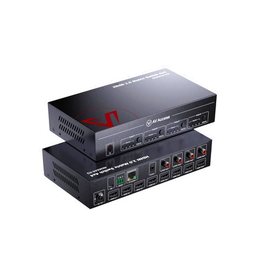 V AV Access AV Access HDMI Matrix Splitter Switch 4x4 4K@60Hz 4:4:4 HDR Dobly Vision, Audio Extraction SPDIF 5.1CH, Downscaler, Web UI Control, Power-Off Memory, HDMI 2.0 HDCP2.2 IR Remote API RS232
