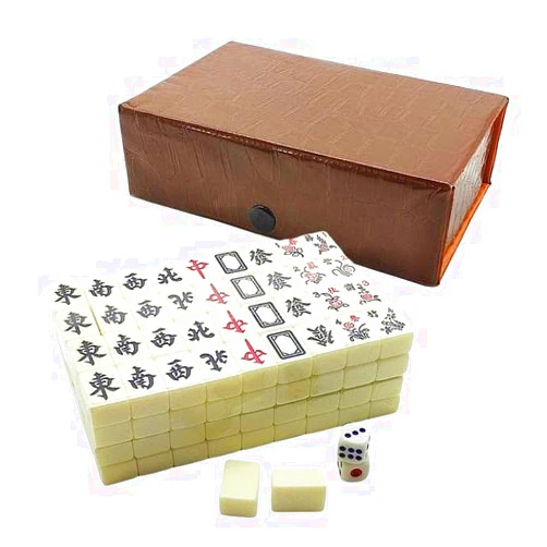 Aispring Chinese Mahjong Game Set - 144 White Engraved Mini Tiles for Family Gathering | Portable Mah-Jongg Travel Set for Party Family Leisure Time
