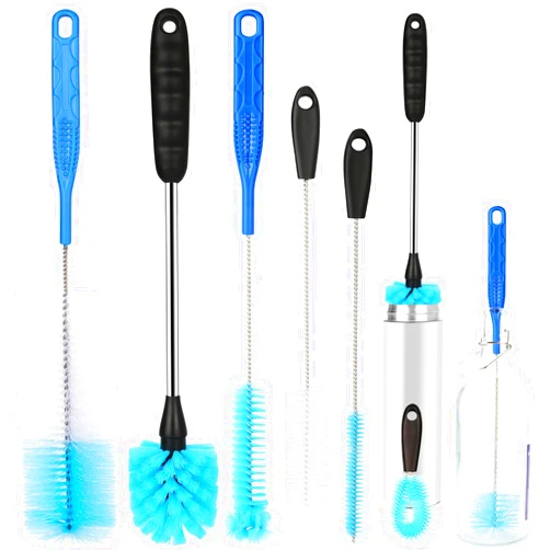 AnDock 6 Pack Bottle Brush Narrow Neck Cleaning Set, Long Handle Stainless Steel Water Bottle Cleaner Brush for Washing Beer Bottle, Wine Decanter, Cup, Pipes Sinks, Straw, Cup Cover.