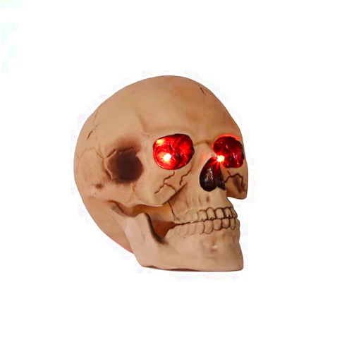 Sceobdok Halloween Life Size Human Skull Sculpture with LED Light Up Glowing Eyes, Night Light Resin Skull Head Bone Prop Horror House Party Ornament for Bar Table Decor, Holiday or Birthday Gift