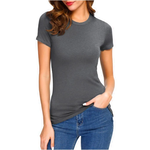 Urban CoCo Women's Crewneck Slim Fitted Short Sleeve T-Shirt Stretchy Bodycon Basic Tee Tops