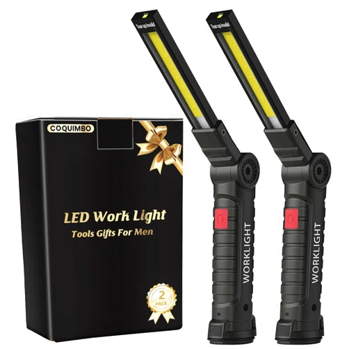 Coquimbo Tool Gifts for Men Dad Him, Rechargeable LED Work Light Grill Light with Magnetic Base and Hook 5 Modes 360° Rotate Mechanic Light Stocking Stuffers Mens Gifts (2 Pack Black)
